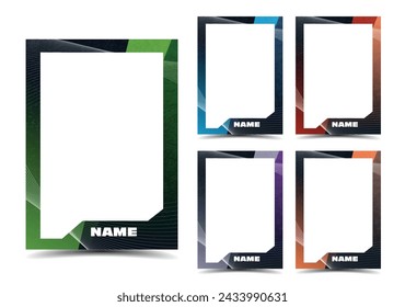 Sport player trading card picture frame border template design set with textures and shapes