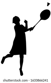 Sport player. Vector silhouette of a girl who plays badminton