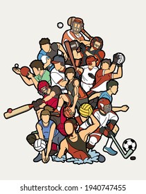 Sport Players Action Mix Cartoon Graphic Vector