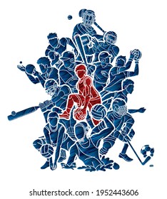 Sport Players Action Mix Cartoon Graphic Vector