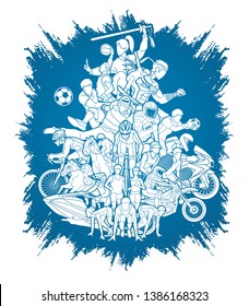 Sport Players, Different sports , Sport mix action cartoon graphic vector.