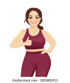 Sport plus size woman showing thumb up gesture isolated vector illustration
