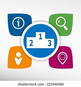 Sport podium and icons set vector illustration. Modern Flat style 