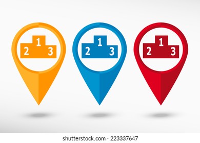 Sport podium map pointer, vector illustration. Flat design style