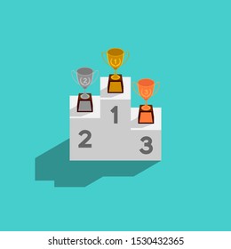Sport podium with Trophy Cup 3d isometric pattern, Winner concept poster and social banner post square design illustration isolated on green background with copy space, vector eps 10