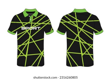 Sport Polo Shirt Design Blue Black White Vector.Front And Back Views.