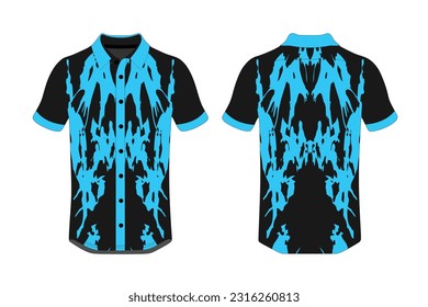 Sport Polo Shirt Design Blue Black White Vector.Front And Back Views.