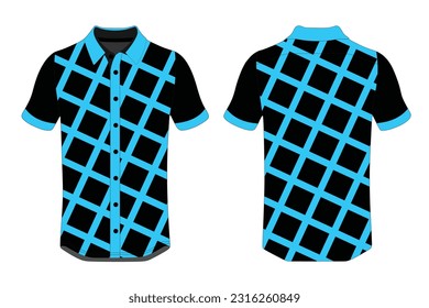 Sport Polo Shirt Design Blue Black White Vector.Front And Back Views.