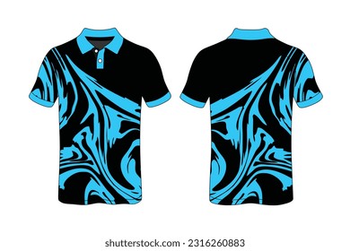 Sport Polo Shirt Design Blue Black White Vector.Front And Back Views.