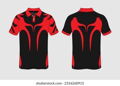 Sport Polo Shirt Design Blue Black White Vector.Front And Back Views.