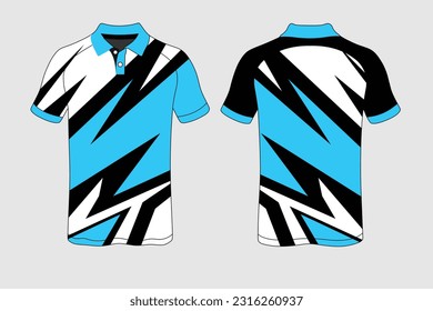 Sport Polo Shirt Design Blue Black White Vector.Front And Back Views.
