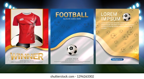 Sport poster cover template with Soccer jersey team design gold and red trend background, For presentation score or game results (EPS10 vector fully editable and color change)