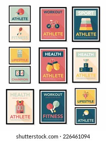 Sport poster flat banner design flat background set, eps10