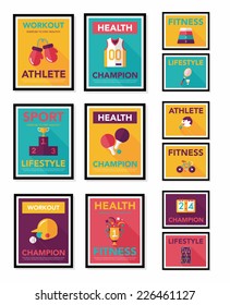 Sport poster flat banner design flat background set, eps10