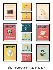 Sport poster flat banner design flat background set, eps10