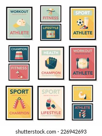 Sport poster flat banner design flat background set, eps10