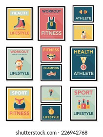 Sport poster flat banner design flat background set, eps10