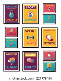 Sport poster flat banner design flat background set, eps10