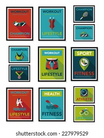 Sport poster flat banner design flat background set, eps10