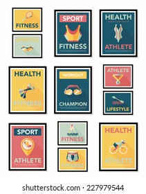 Sport poster flat banner design flat background set, eps10