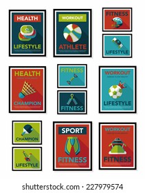 Sport poster flat banner design flat background set, eps10