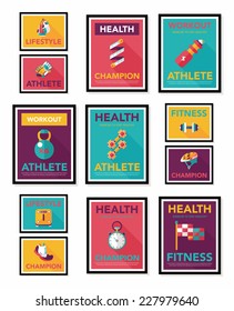 Sport poster flat banner design flat background set, eps10