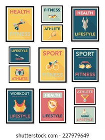 Sport poster flat banner design flat background set, eps10