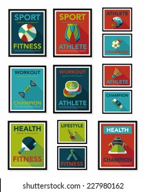 Sport poster flat banner design flat background set, eps10