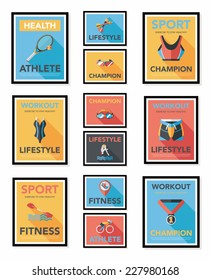 Sport poster flat banner design flat background set, eps10