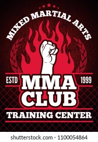 Sport poster of mma mixing fight concept illustrations. Vector mixed martial art club, training cente banner