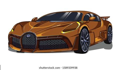 Sport powerful car  . Vector editable illustration . Auto isolated on white background . 