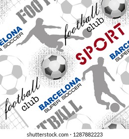 Sport printing design. Sports equipment seamless pattern. Sport seamless background. Football wallpaper. 