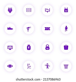 sport purple color vector icons on light round buttons with purple shadow. sport icon set for web, mobile apps, ui design and print