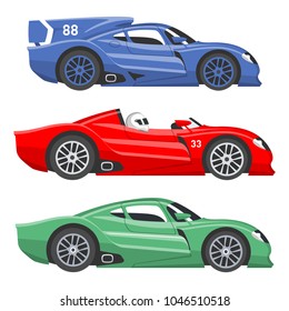 Sport race car vector speed automobile and offroad rally car colorful fast motor racing auto driver transport motorsport illustration. Championship extreme transportation