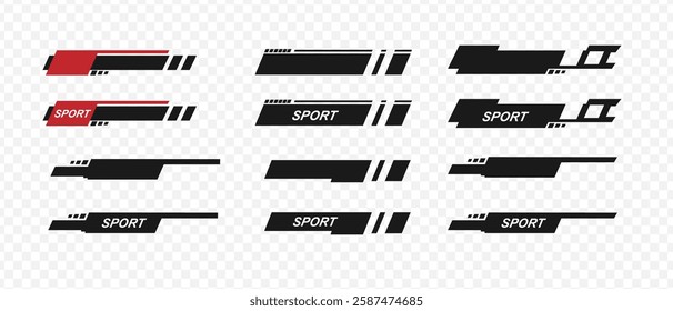  Sport or race stripes silhouette. Moto label sticker. Car, vehicle stripes. Car TV lines. Race car