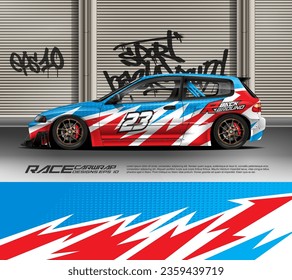 Sport racing car wrap design vector for race car, pickup truck, rally, adventure vehicle, uniform, jersey, cycling, football, gaming and sport livery.