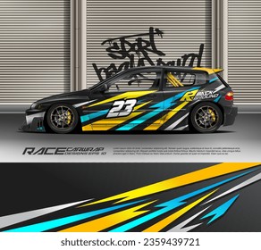 Sport racing car wrap design vector for race car, pickup truck, rally, adventure vehicle, uniform, jersey, cycling, football, gaming and sport livery.