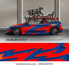Sport racing car wrap design vector for race car, pickup truck, rally, adventure vehicle, uniform, jersey, cycling, football, gaming and sport livery.