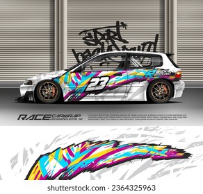 Sport racing car wrap design vector for race car, pickup truck, rally, adventure vehicle, uniform, jersey, cycling, football, gaming and sport livery.