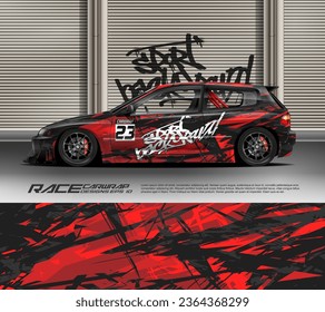 Sport racing car wrap design vector for race car, pickup truck, rally, adventure vehicle, uniform, jersey, cycling, football, gaming and sport livery.