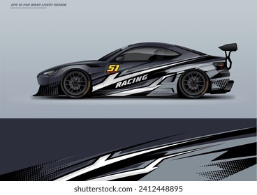 Sport racing car wrap design livery, strip, decal, printable file