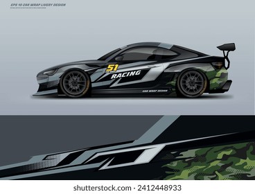 Sport racing car wrap design livery, strip, decal, printable file