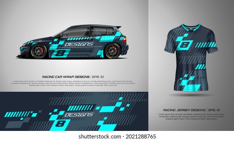 Sport racing car wrap and t-shirt design vector for race car, pickup truck, rally, adventure vehicle, uniform, jersey, cycling, football, gaming and sport livery. - Shutterstock ID 2021288765