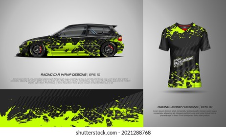 Sport racing car wrap and t-shirt design vector for race car, pickup truck, rally, adventure vehicle, uniform, jersey, cycling, football, gaming and sport livery.