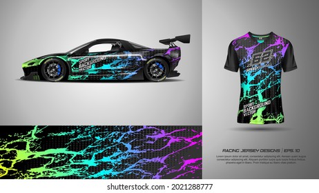 Sport racing car wrap and t-shirt design vector for race car, pickup truck, rally, adventure vehicle, uniform, jersey, cycling, football, gaming and sport livery. - Shutterstock ID 2021288777
