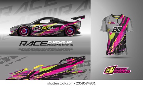 Sport racing car wrap and t-shirt design vector for race car, pickup truck, rally, adventure vehicle, uniform, jersey, cycling, football, gaming and sport livery.