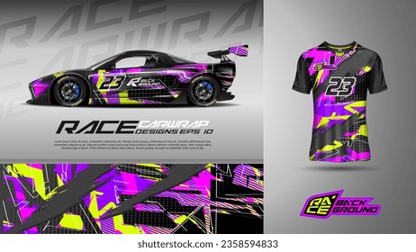 Sport racing car wrap and t-shirt design vector for race car, pickup truck, rally, adventure vehicle, uniform, jersey, cycling, football, gaming and sport livery.