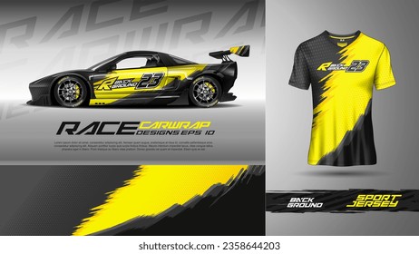 Sport racing car wrap and t-shirt design vector for race car, pickup truck, rally, adventure vehicle, uniform, jersey, cycling, football, gaming and sport livery.