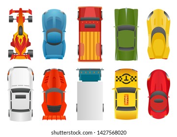 Sport and Racing Cars Top View DecorativeIcons Set Isolated Vector Illustration.