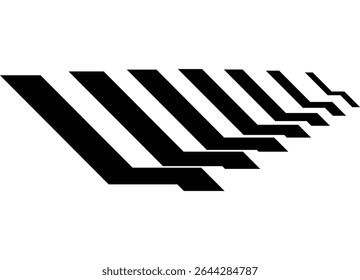 Sport racing pattern on the body of a car, boat, motorcycle, sportswear, toy. Decorative black design element on a white background. Abstract Vector striped background with broken lines. Speed, Game
